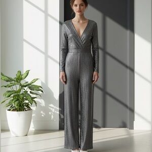 Anthropology Uptown Jumpsuit Elegant Silver Jumpsuit